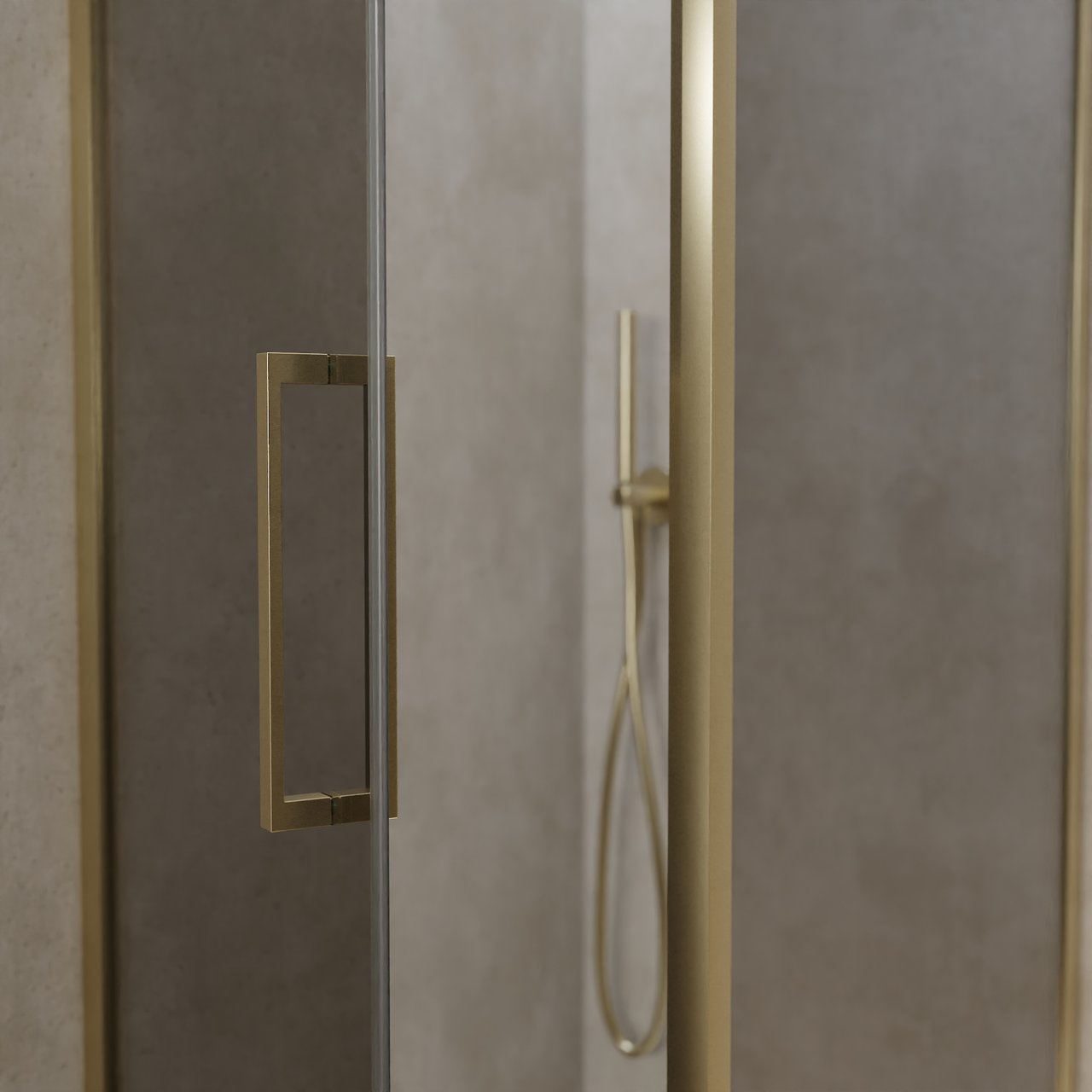 Balmani Senses Design douche en coin avec porte pivotante à gauche et paroi latérale fixe, 90 x 90 cm, Miroir Reflex, Profil Brushed Champagne Gold