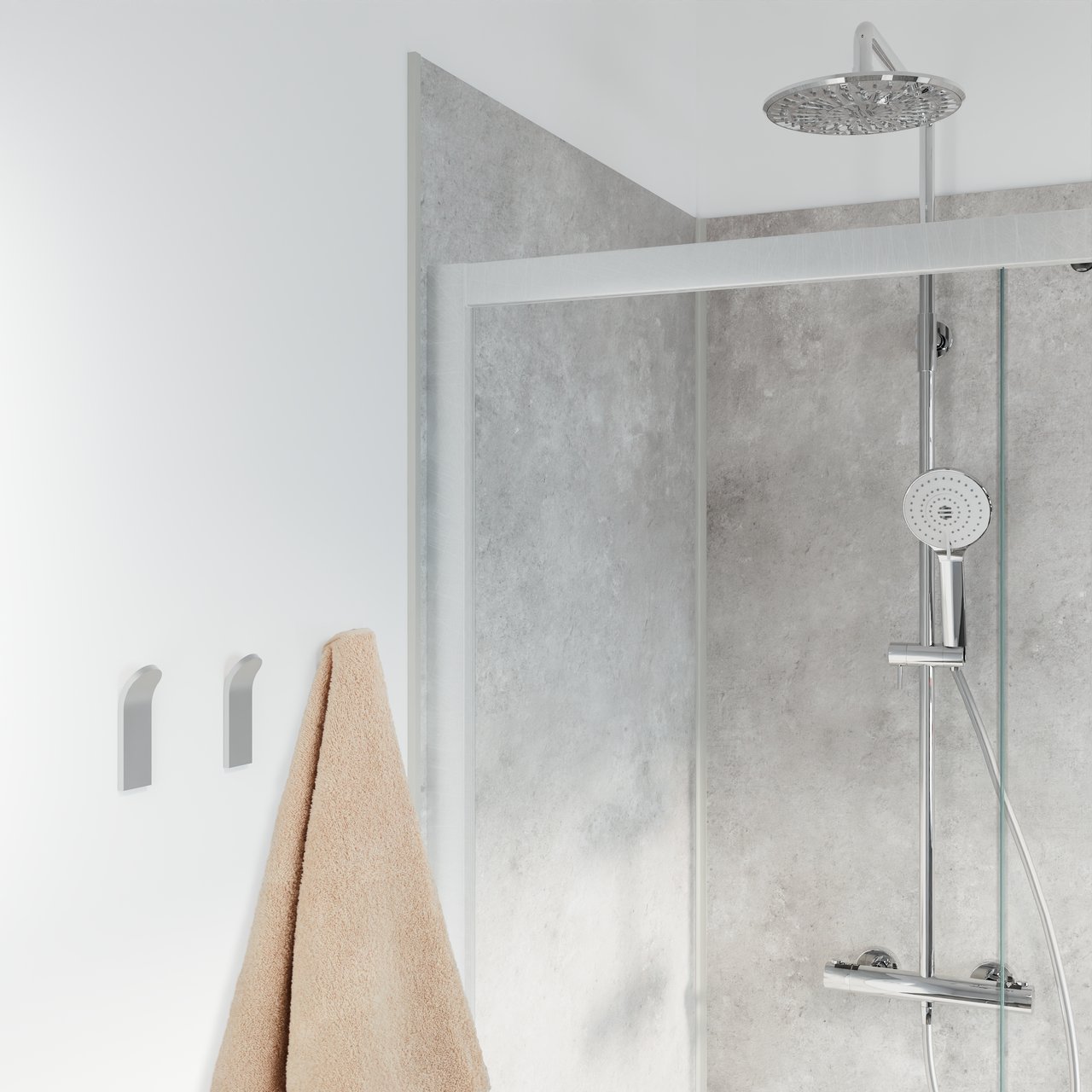 Linie Lucy porte-shampooing double pour paroi de douche avec crochets pour serviette chrome mat