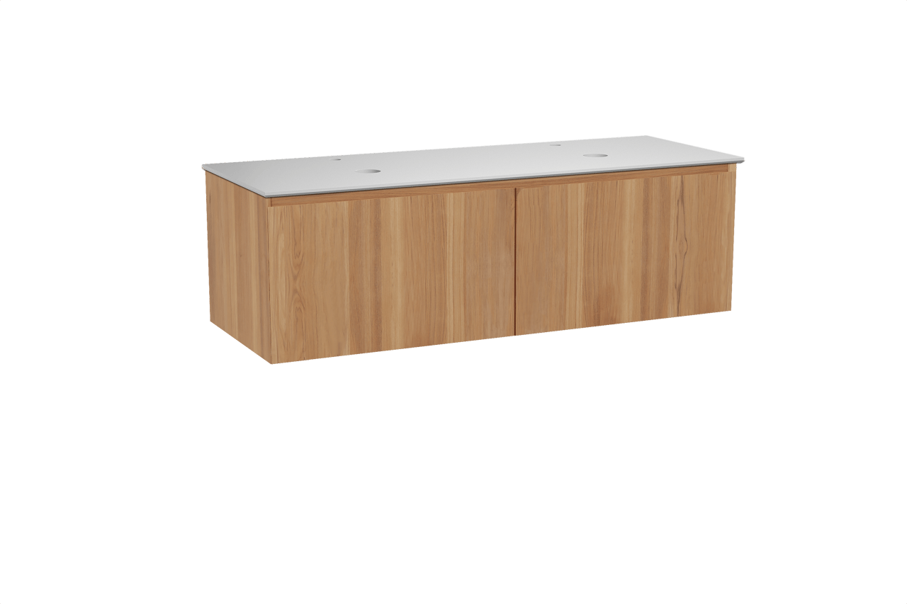 Balmani Idra meuble salle de bains suspendu 150 x 55 cm teck avec Facetta tablette double en solid surface blanc mat