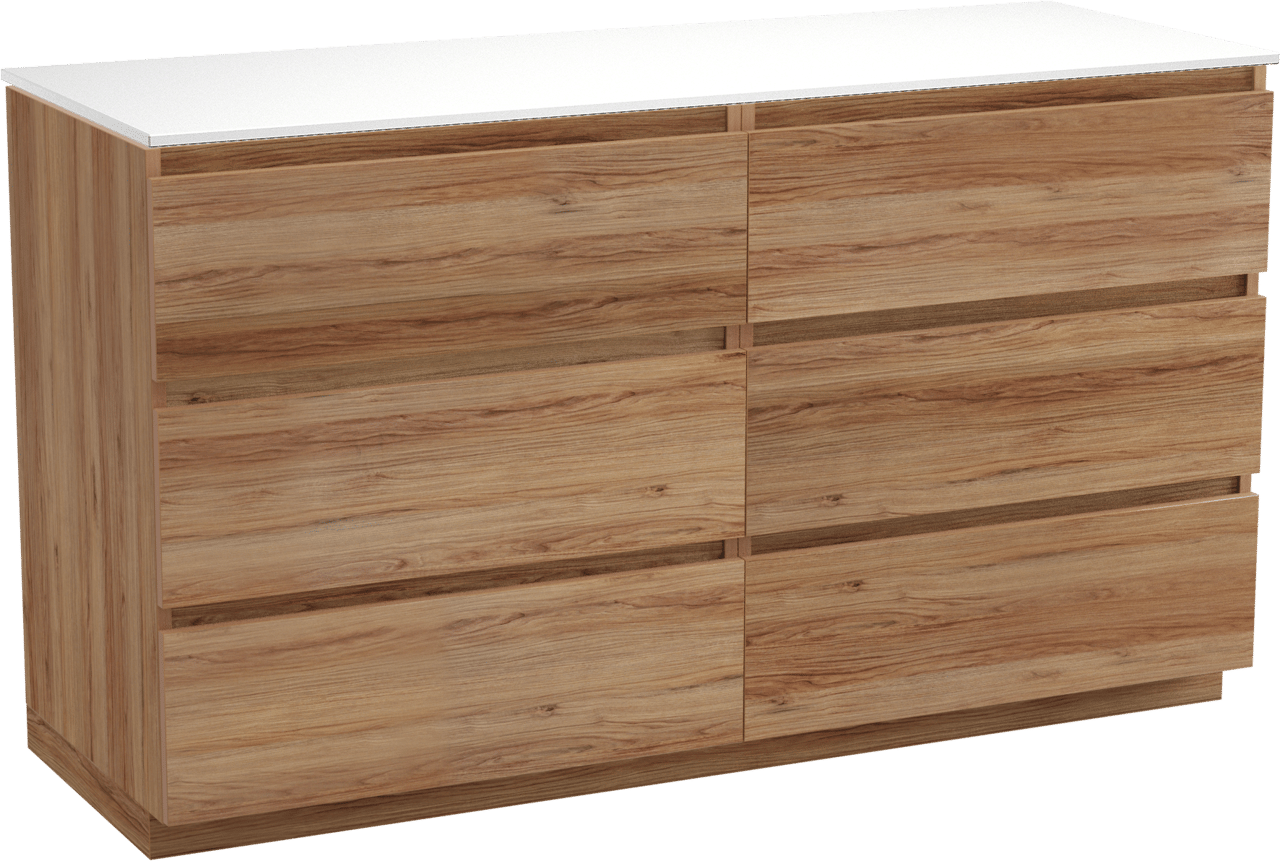 Balmani Lucida meuble salle de bains à poser 150 x 55 cm teck avec Stretto tablette simple ou double en solid surface blanc mat