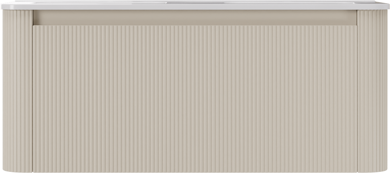 Storke Soft meuble salle de bains suspendu 120 x 46 cm Sand mat avec Kera Soft double vasque en porcelaine blanc brillant, Nervure droite symétrique verticale