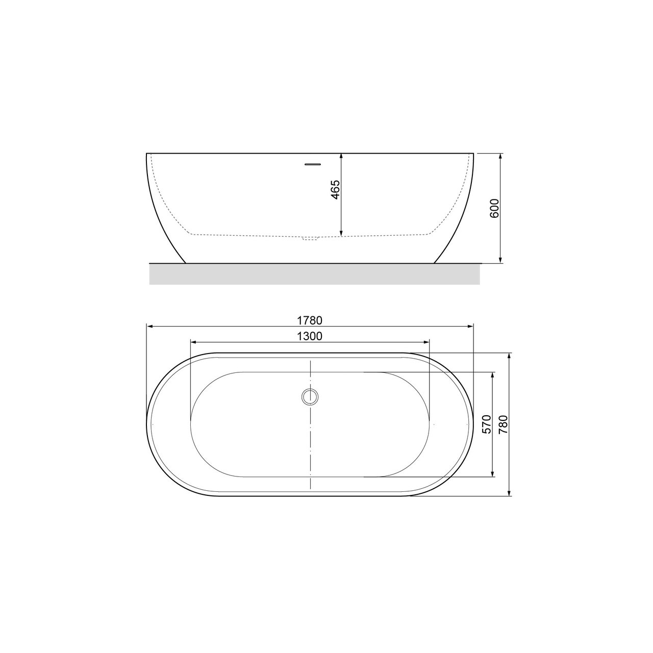 Luca Varess Vesta ovaal vrijstaand bad 178 x 78 cm acryl hoogglans wit