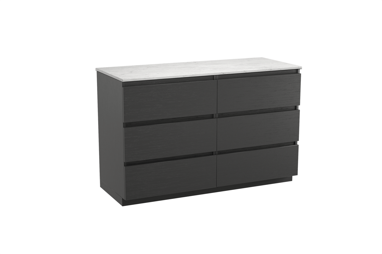 Balmani Lucida meuble salle de bains à poser 135 x 55 cm chêne noir avec Stretto tablette simple ou double en marbre carrara