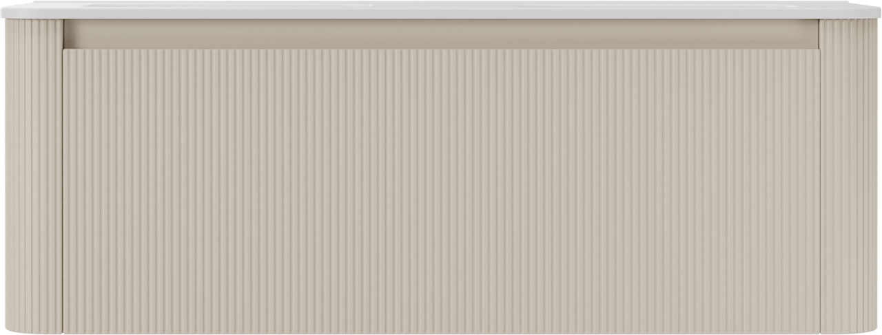 Storke Soft meuble salle de bains suspendu 140 x 46 cm Sand mat avec Kera Soft double vasque en porcelaine blanc mat, Nervure droite symétrique verticale