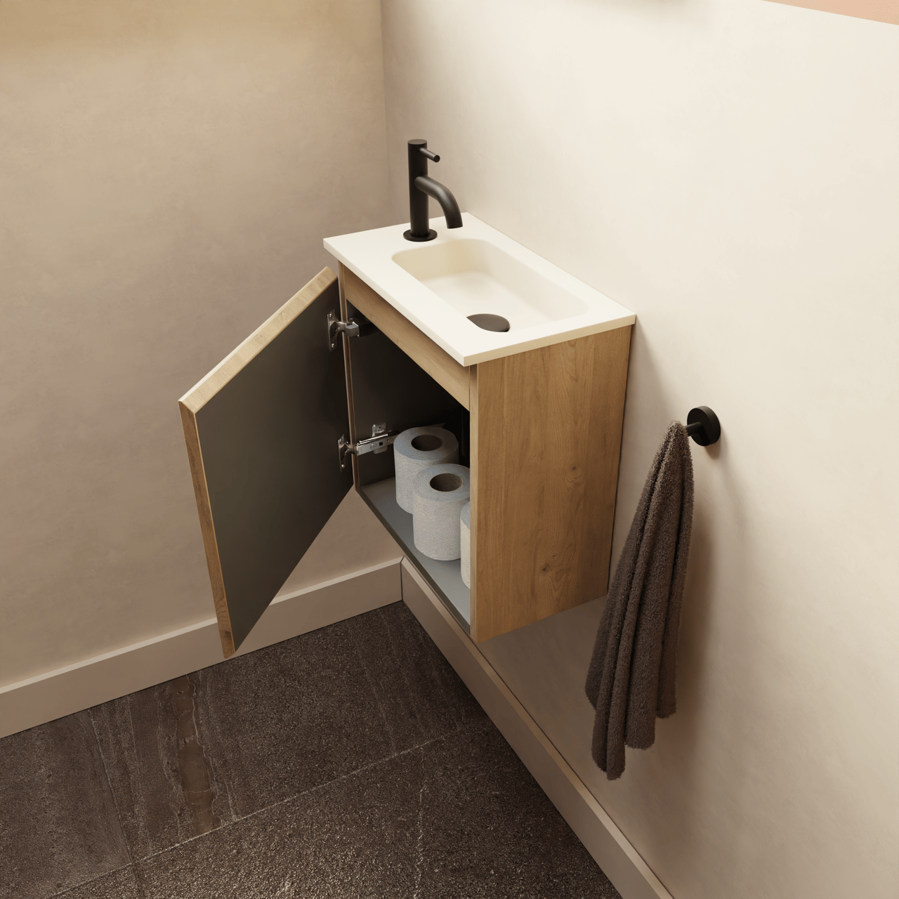 Storke Square zwevend toiletmeubelkast 40 x 22 cm ruwe eik