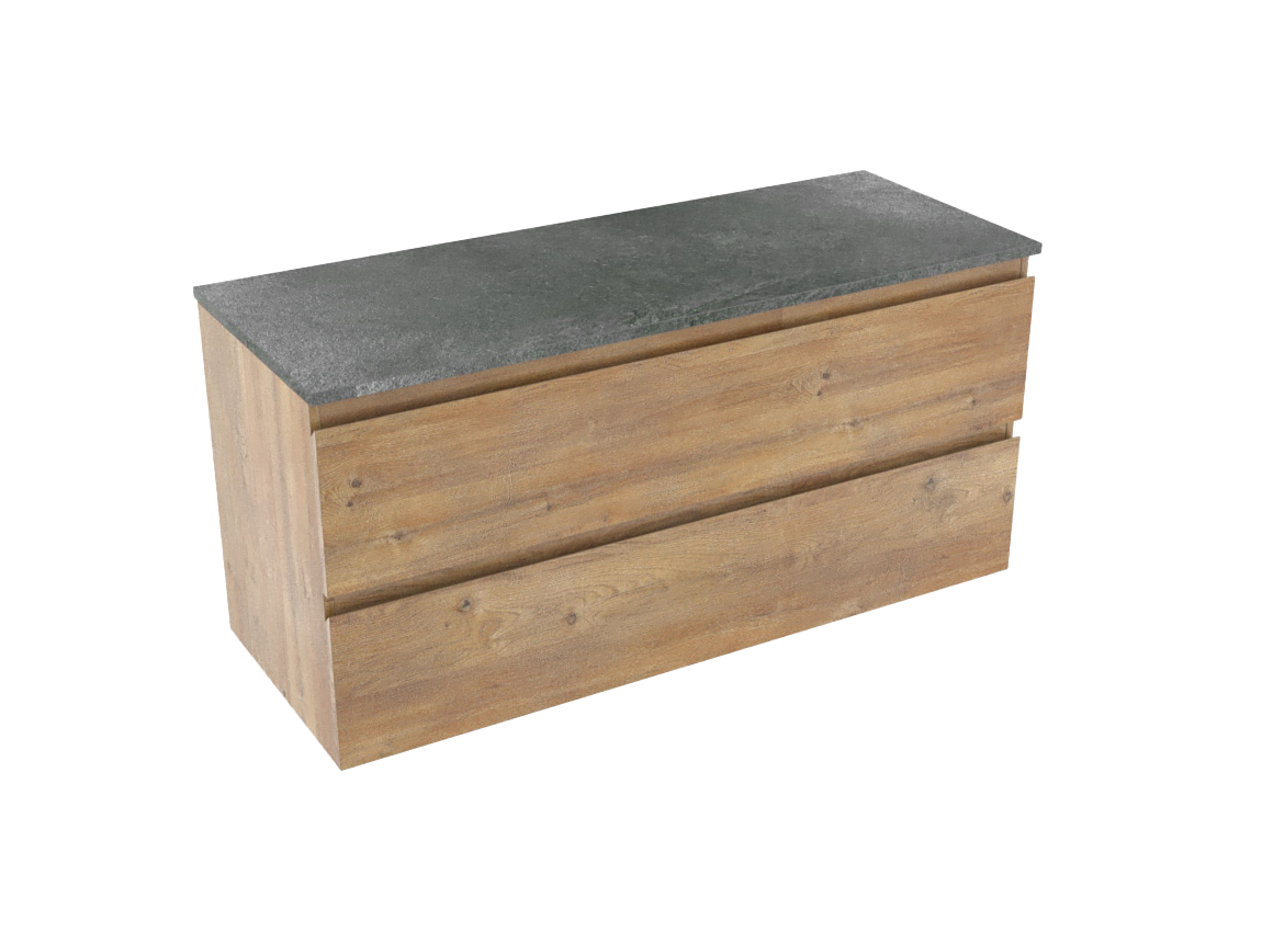 Linie Lado meuble salle de bains suspendu 120 x 46 cm chêne naturel avec Lado tablette simple ou double en mélaminé ardoise gris