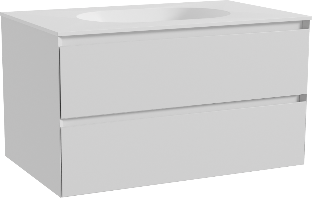 Balmani Mitra meuble salle de bains suspendu 90 x 55 cm blanc mat avec Tablo Oval plan simple en solid surface blanc mat