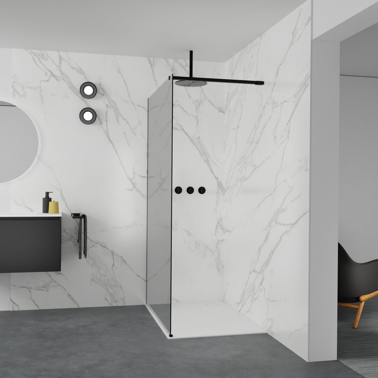 Balmani Modular douche à l'italienne: 120 x 200 cm, Verre fumé, Profil Noir mat