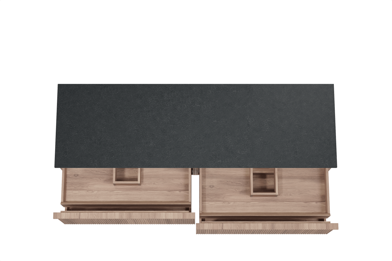 Balmani Forma hängendes Möbelstück Set: 180 x 55 cm, Teak, mit Stretto Einzel- oder Doppel Waschtischplatte, Granit, Schwarzes Granit, Vertikale symmetrische gerade Rippe