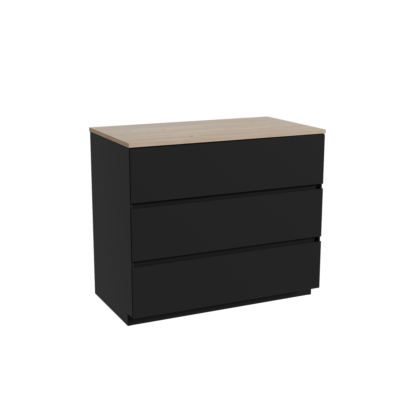 Storke Edge freistehendes Möbelstück Set: 95 x 52 cm, Schwarz matt, mit Panton Einzel Waschtischplatte, Melamin Rohe Eiche