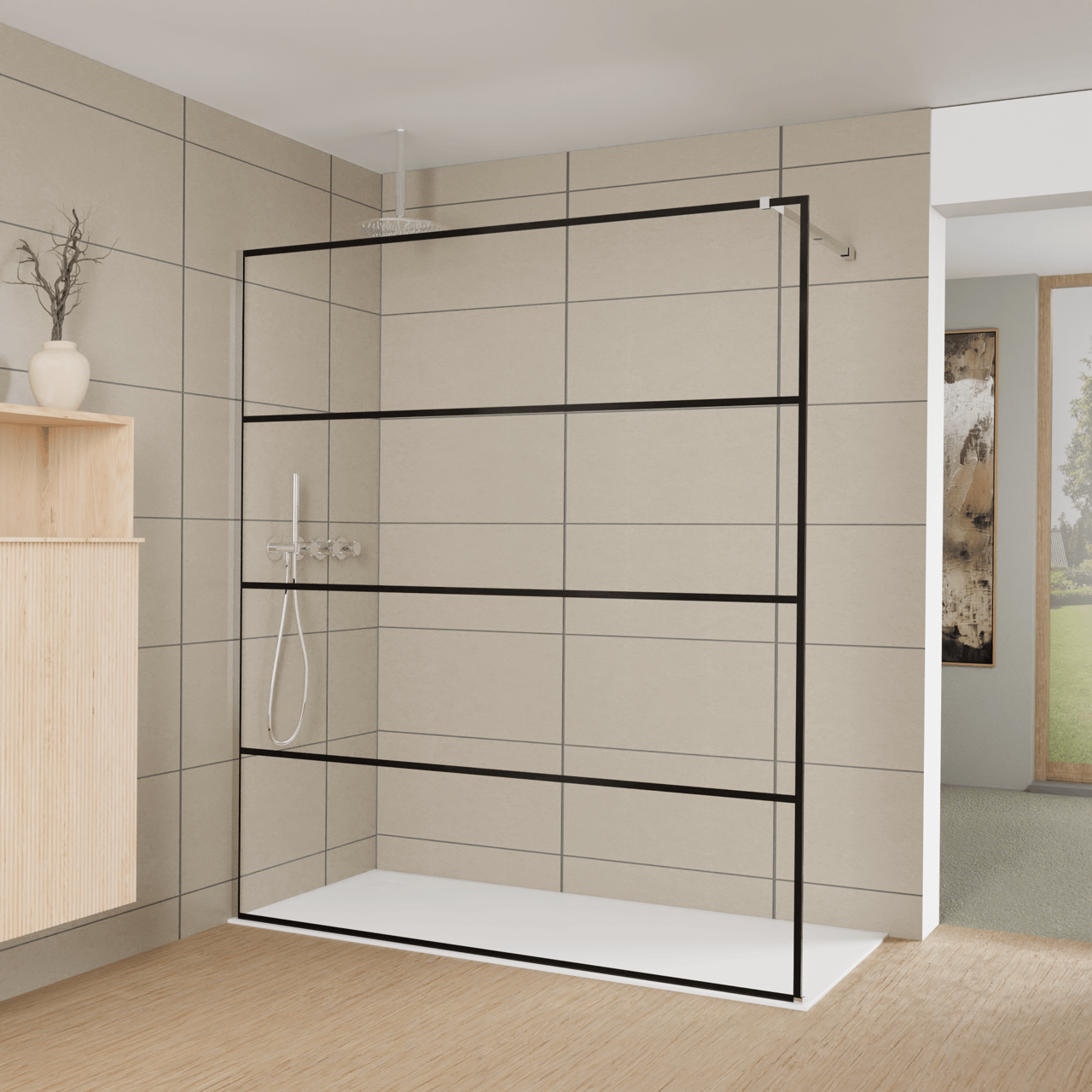 Balmani Modular inloopdouche: 180 x 200 cm, Lined, Glanzend chroom profielen