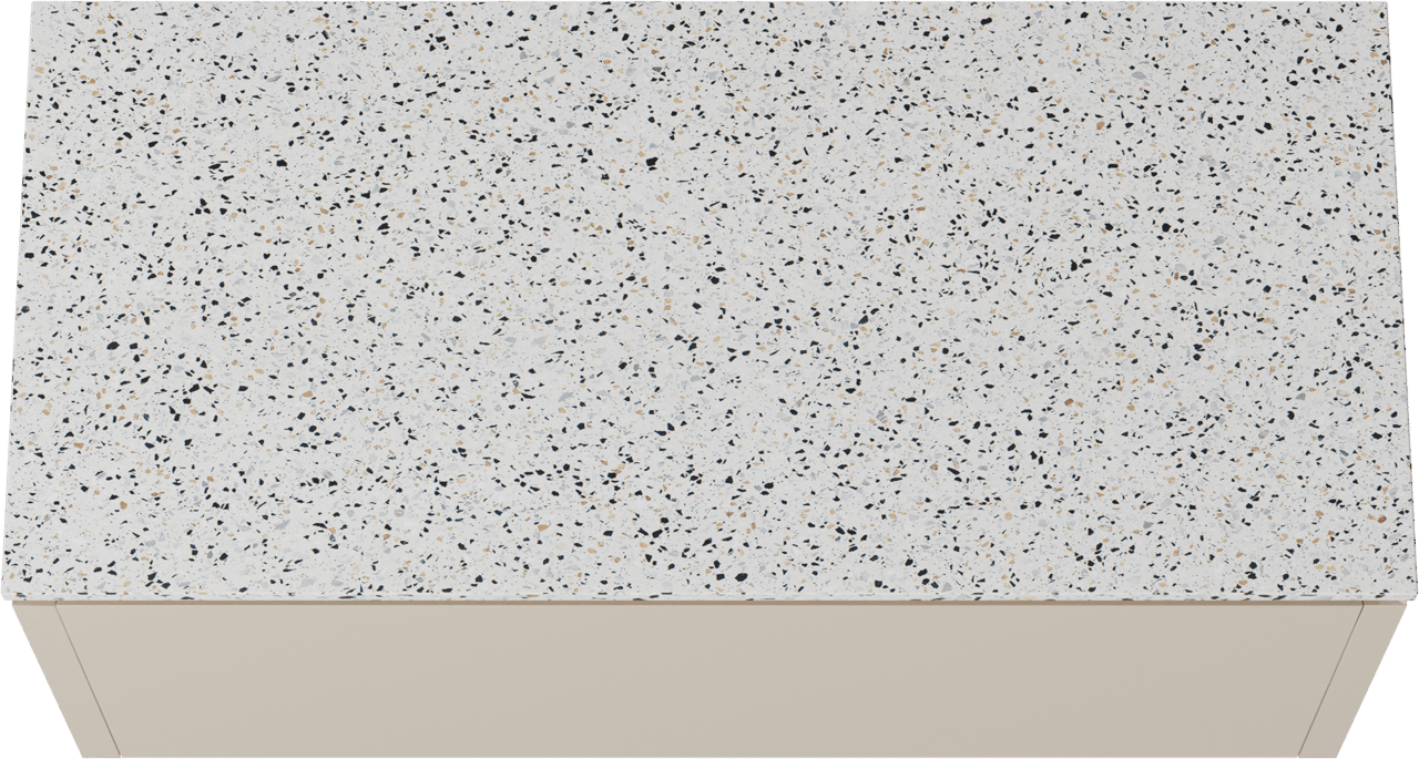 Balmani Eclips hängendes Möbelstück Set: 120 x 55 cm, Sandbeige, mit Stretto Einzel- oder Doppel Waschtischplatte Bianco Nero Terrazzo