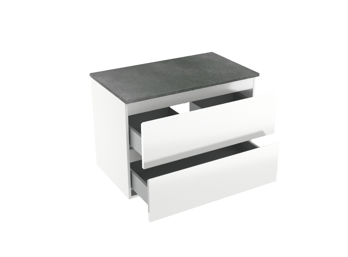 Linie Lado meuble salle de bains suspendu 80 x 46 cm blanc brillant avec Lado tablette simple en mélaminé ardoise gris