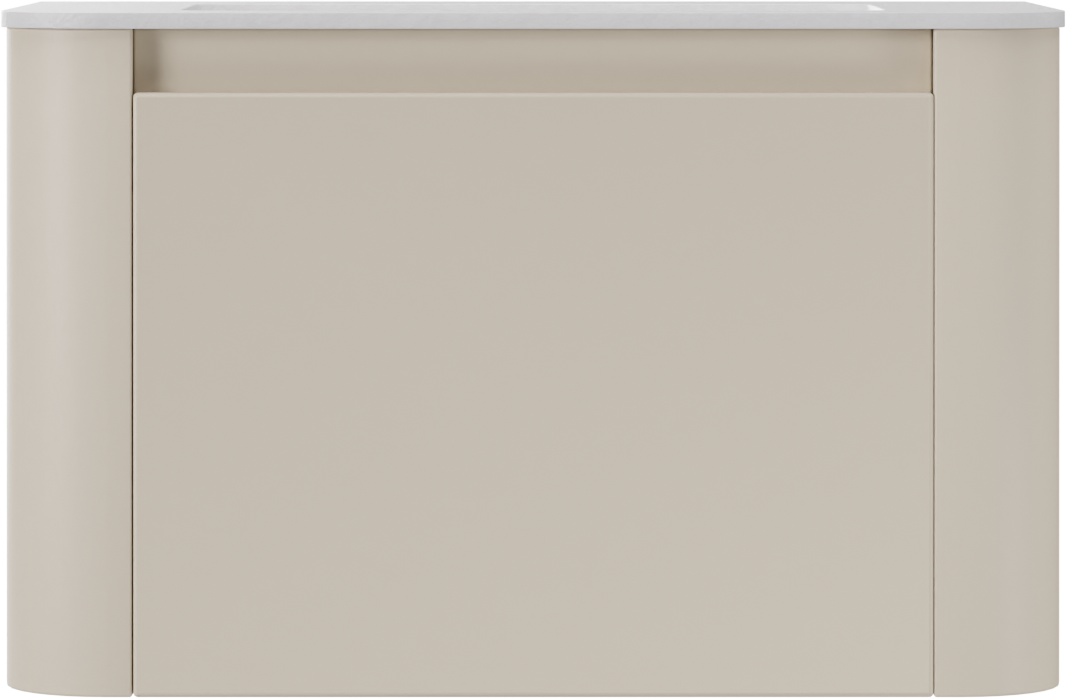 Storke Soft zwevend badkamermeubel 80 x 46 cm Sand mat met Mata Soft enkele wastafel in solid surface mat wit