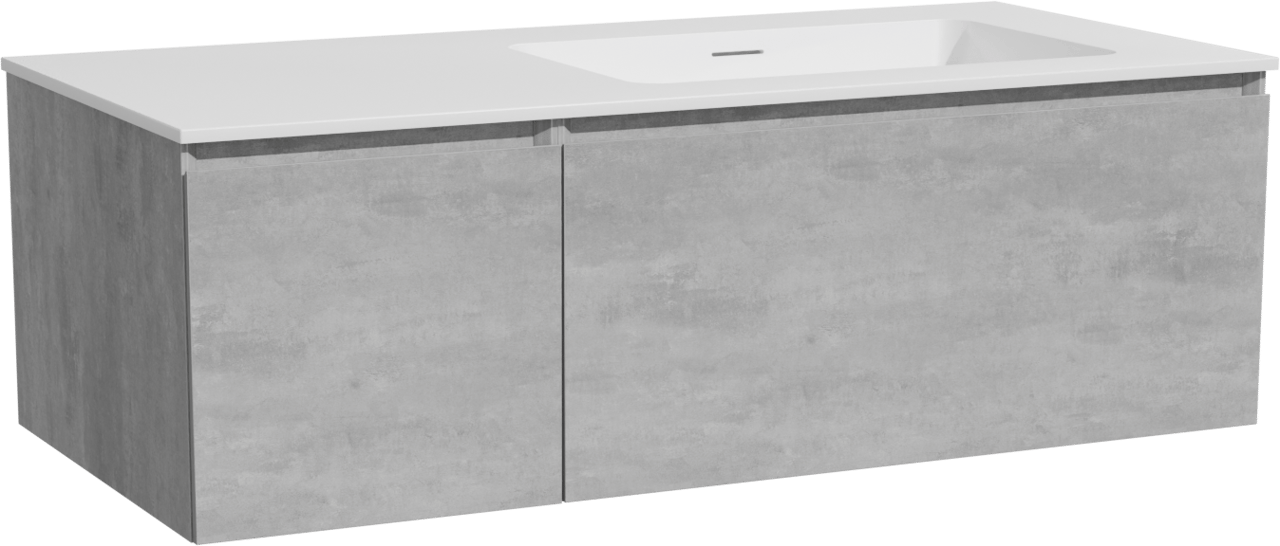 Storke Edge meuble salle de bains suspendu 110 x 52 cm béton gris foncé avec Mata plan vasque asymétrique à droite en solid surface blanc mat
