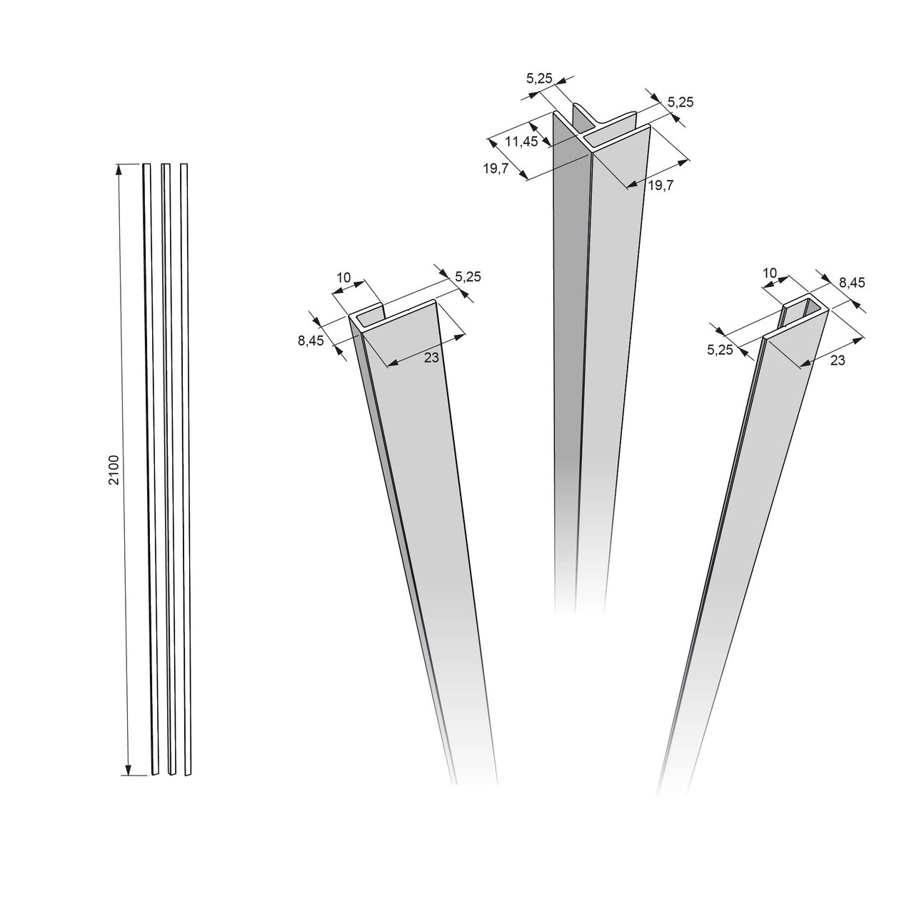 Linie Plato set profielen wandpanelen 210cm PVC Dakota