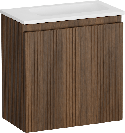 Storke Ribs meuble wc suspendu 40 x 22 cm noyer avec Fina lavabo en Solid Surface blanc mat