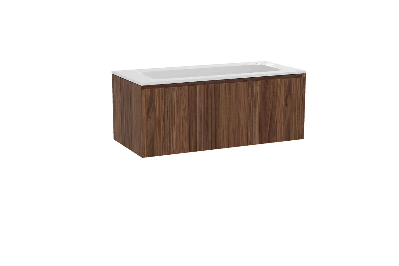 Balmani Idra meuble salle de bains suspendu 120 x 55 cm noyer avec Tablo Strada plan simple en marbre composite blanc brillant