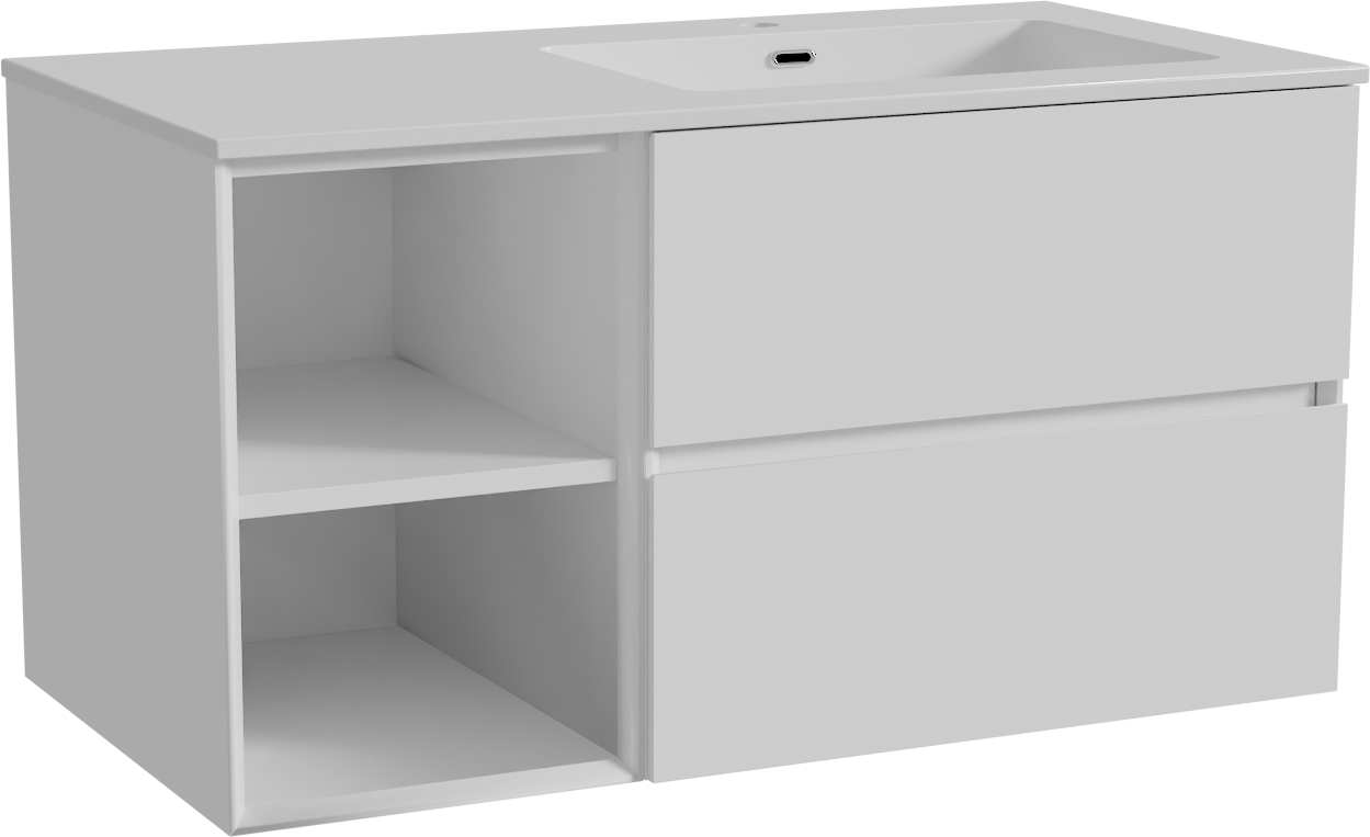 Storke Edge zwevend badmeubel 100 x 52 cm hoogglans wit met Diva asymmetrisch rechtse wastafel in composietmarmer hoogglans wit