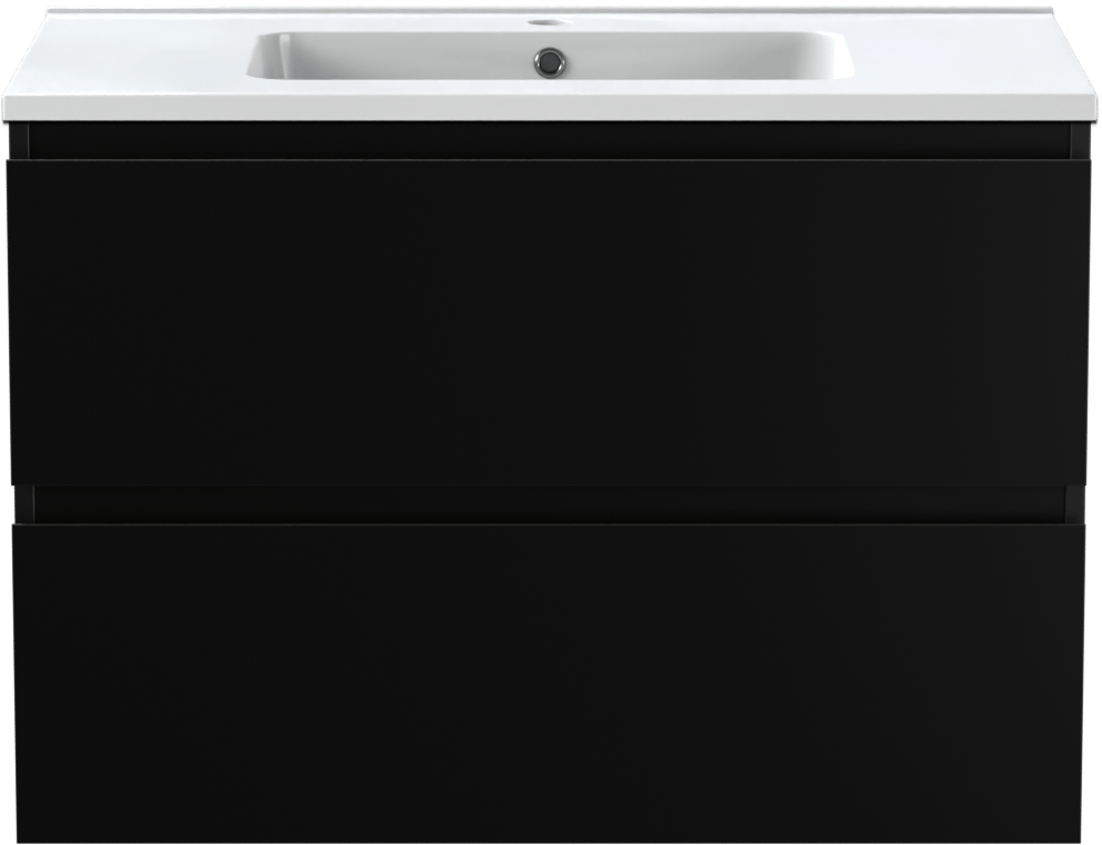 Linie Lado meuble salle de bains suspendu 80 x 46 cm noir mat avec Vano plan simple en marbre composite blanc brillant