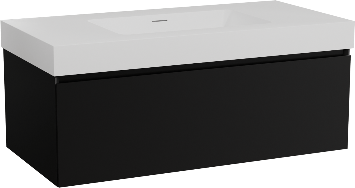 Storke Edge zwevend badmeubel 105 x 52 cm mat zwart met Mata High enkele wastafel in solid surface mat wit