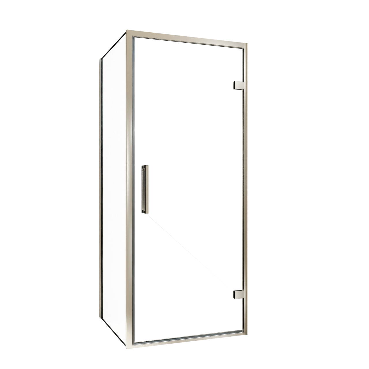 Balmani Senses Design douchehoek met rechtse draaideur en vaste zijwand, 90 x 100 cm, Helder glas, Brushed CoolMetal profielen