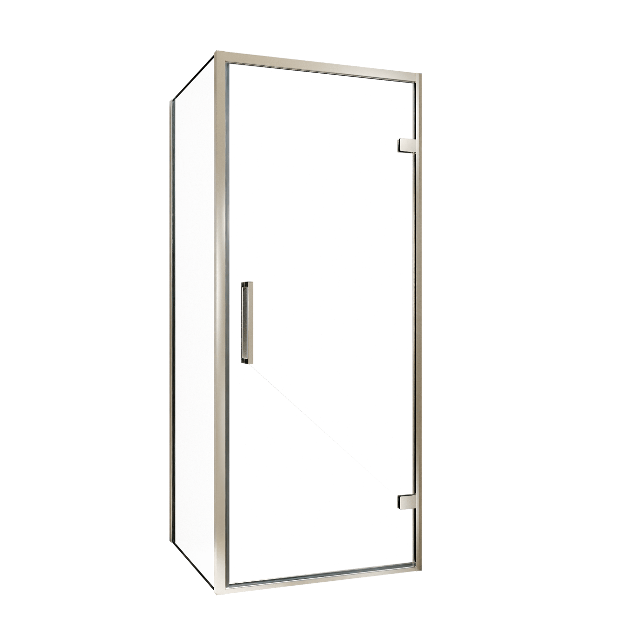 Balmani Senses Design Eckdusche: Drehtür (Rechts) mit fixierte Seitenwand, 90 x 90 cm, Klarglas, Profil Brushed CoolMetal, inklusive Coating