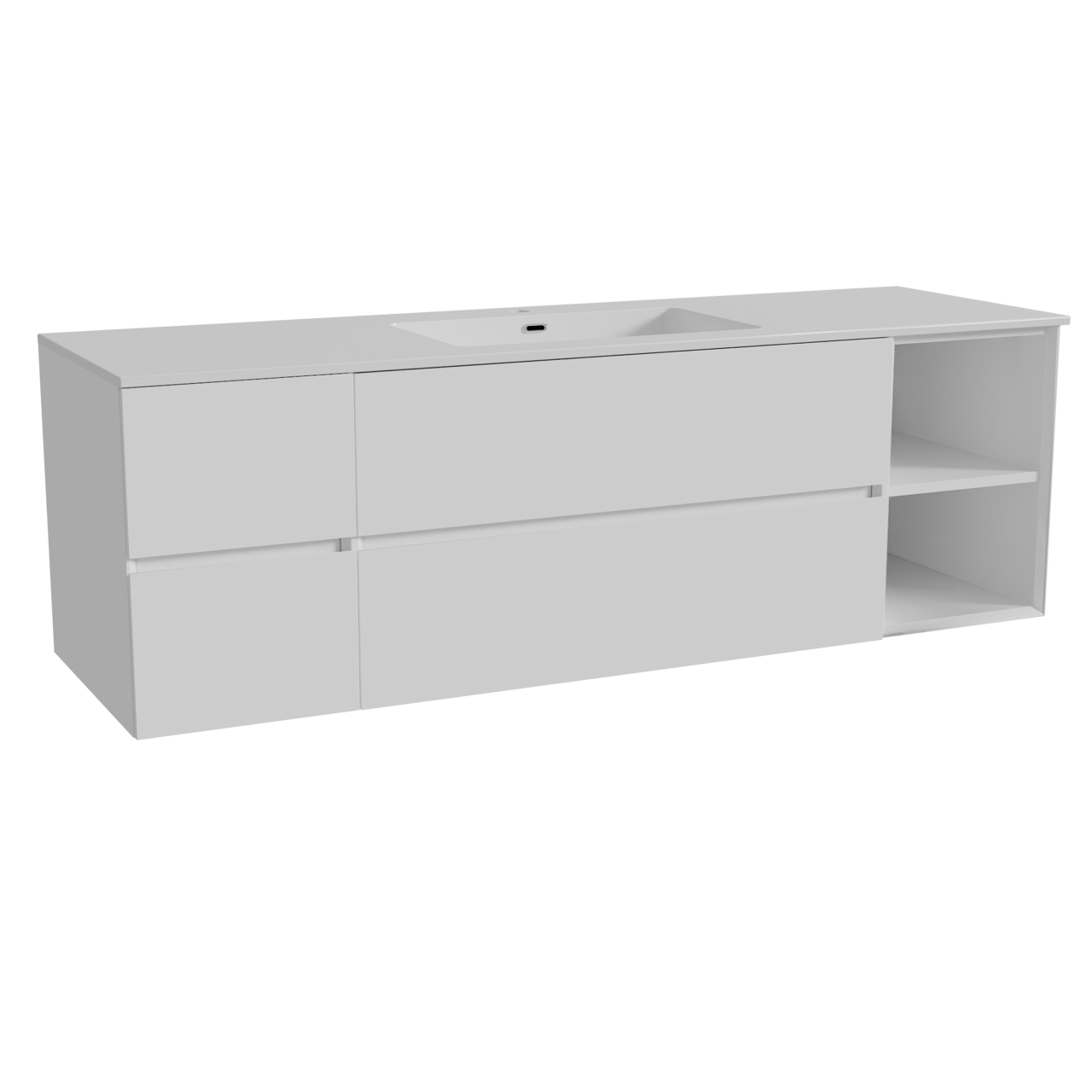 Storke Edge hängendes Möbelstück Set: 165 x 52 cm, Weiß glänzend, mit Diva Einzelwaschtisch, Marmorkomposit Weiß glänzend