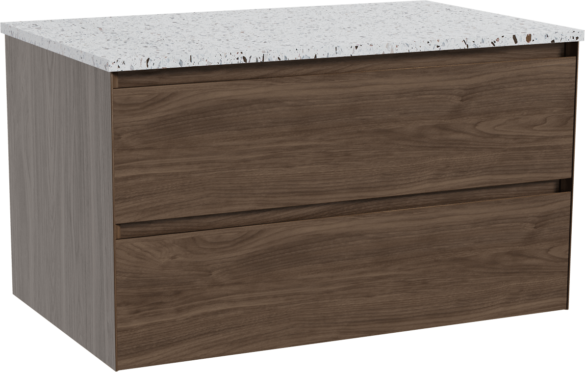 Balmani Mitra meuble salle de bains suspendu 90 x 55 cm noyer américain avec Stretto tablette simple en blanc/noir mat terrazzo