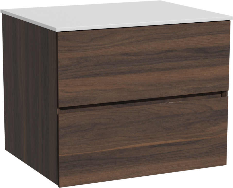 Storke Edge zwevend badkamermeubel 65 x 52 cm notelaar met Tavola enkel tablet in solid surface mat wit