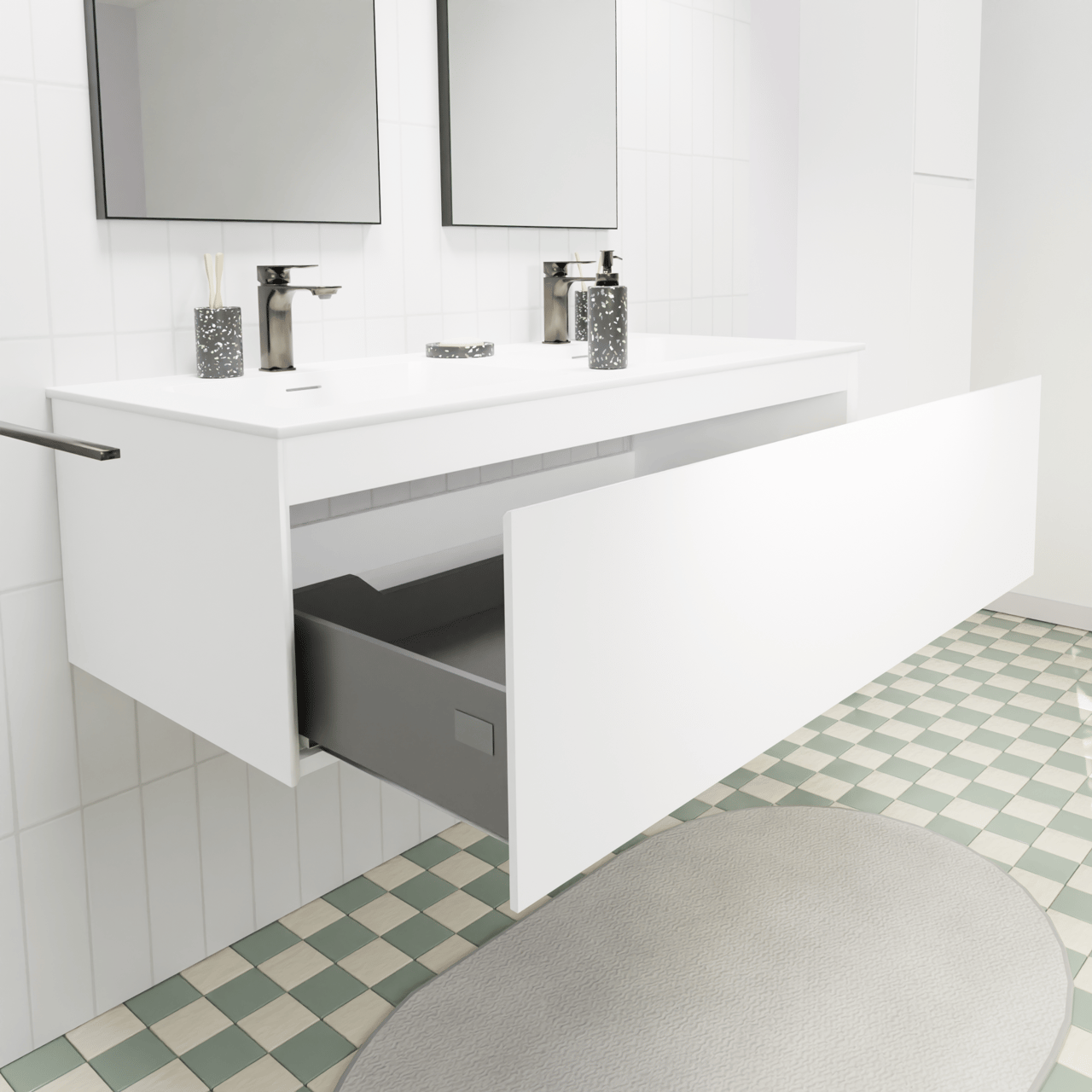 Storke Edge meuble salle de bains suspendu 120 x 52 cm blanc mat avec Mata double vasque en solid surface blanc mat