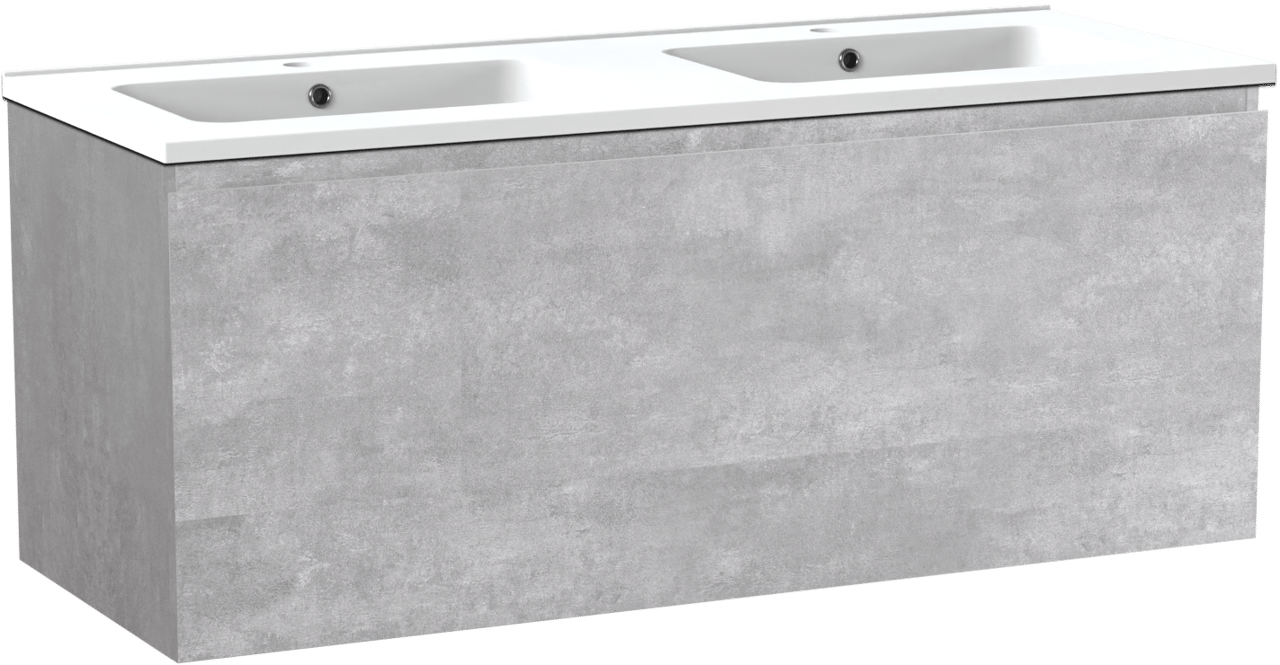 Linie Lado zwevend badmeubel 120 x 46 cm beton donkergrijs met Vano dubbele wastafel in composietmarmer mat wit