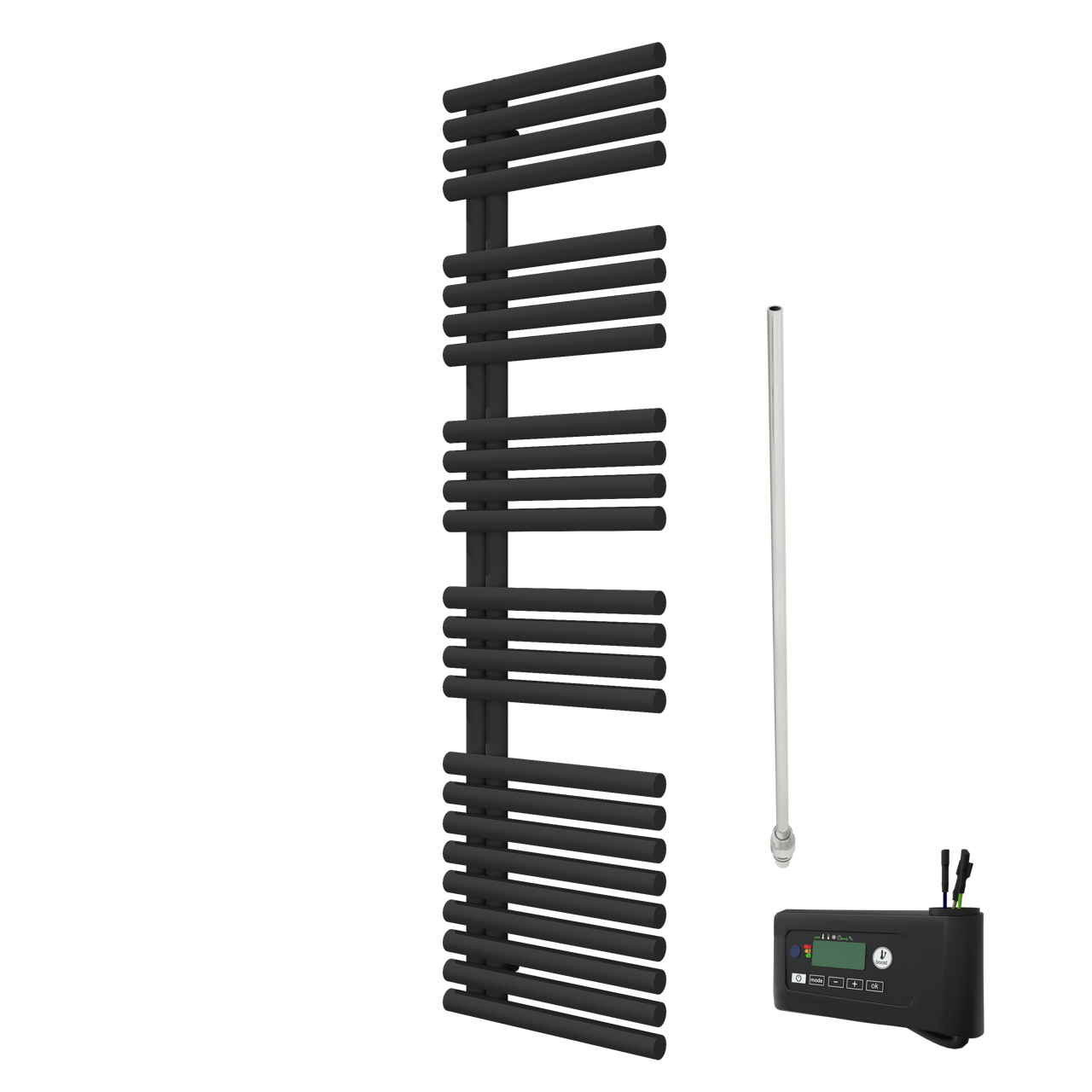 Vipera Avila Einzel Handtuchheizkörper 50 x 187 cm Elektrische Heizung schwarz matt Mittelanschluss 800W, inkl. Widerstand