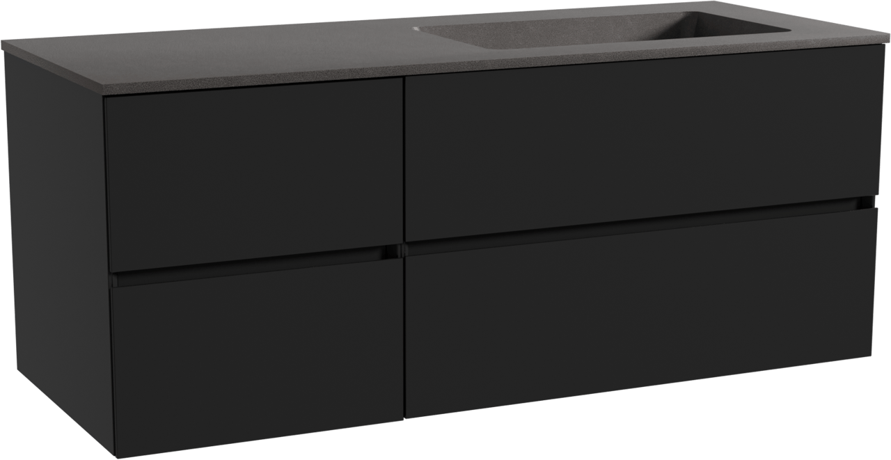 Storke Edge meuble salle de bains suspendu 130 x 52 cm noir mat avec Scuro plan vasque asymétrique à droite en quartz noir mat