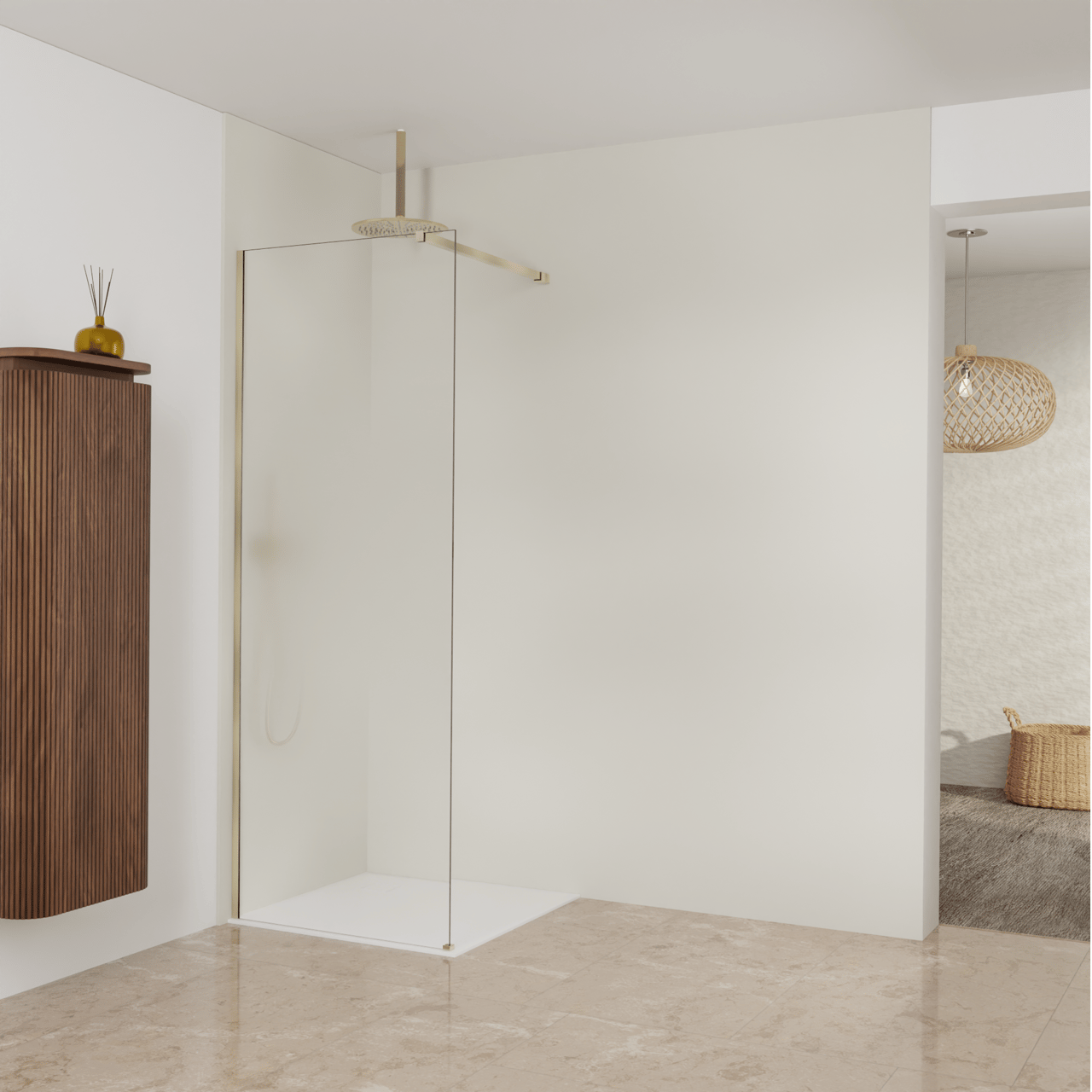 Balmani Modular inloopdouche: 80 x 200 cm, Permafrost met coating, Brushed Champagne Gold profielen