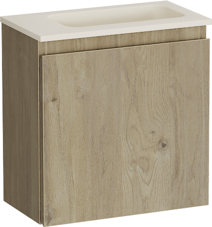 Storke Square meuble wc suspendu 40 x 22 cm chêne brut avec Fina plan vasque en Top Solid sand mat