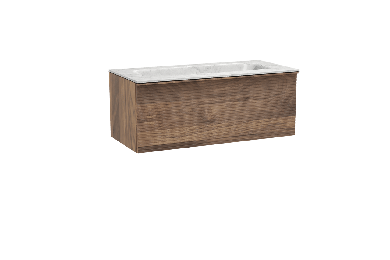 Balmani Forma meuble salle de bains suspendu 120 x 55 cm noyer américain avec Tablo Arcato plan simple en marbre carrare, Nervure droite symétrique horizontale