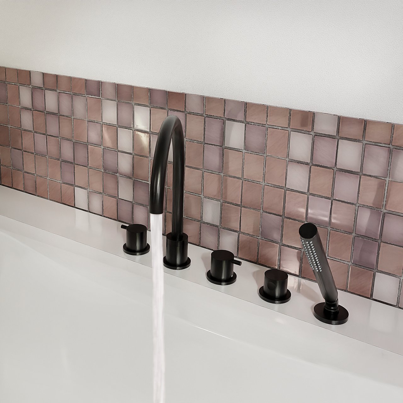 Blaufoss Round robinet baigNoire sur gorge 5 trous avec douchette Noir Mat