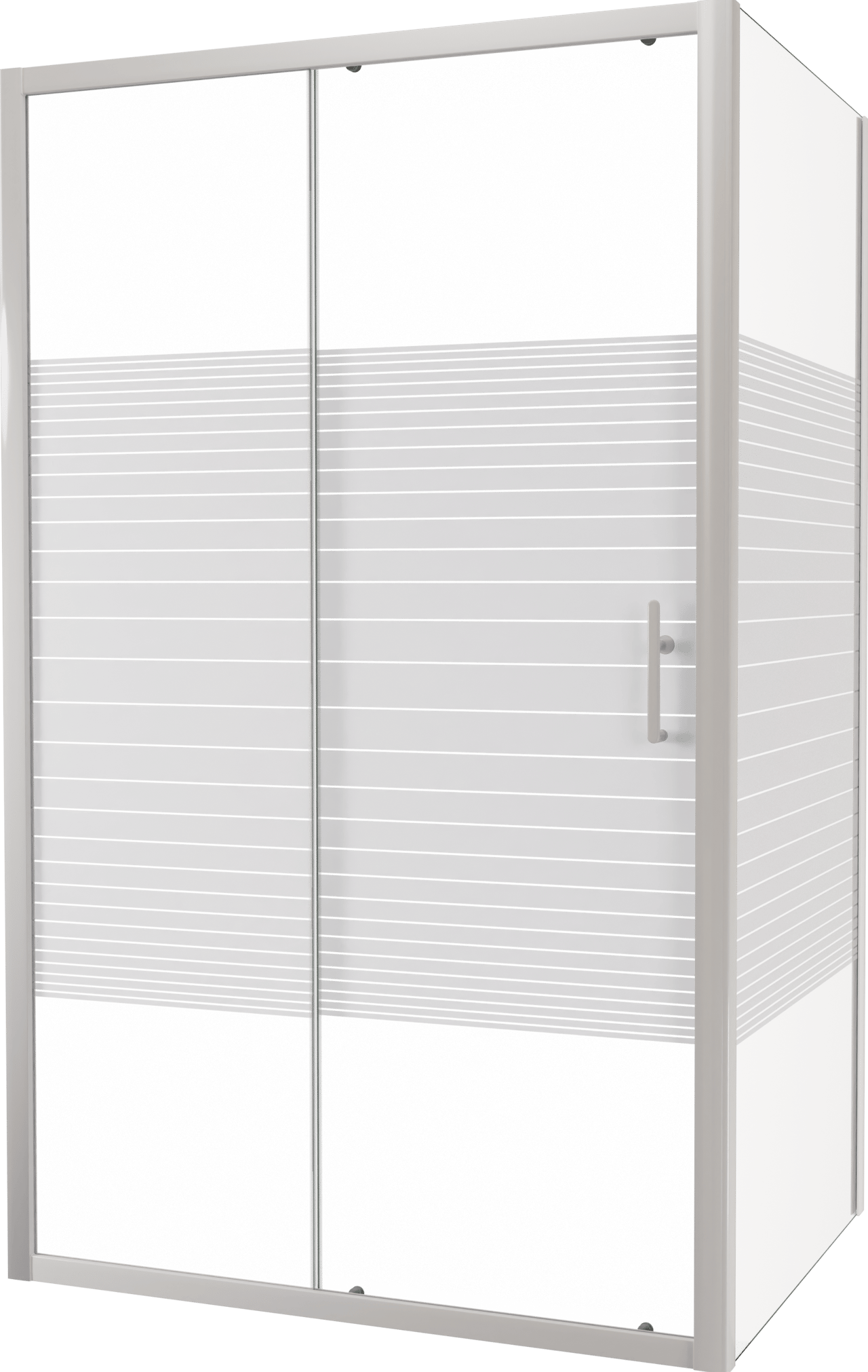 SanyOne Anton douchecabine met schuifdeur en vaste zijwand, 120 x 90 cm, gestreept glas, witte profielen