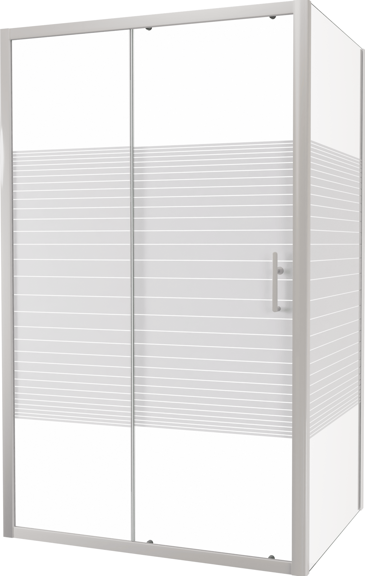 SanyOne Anton douchehoek met schuifdeur en vaste zijwand, 120 x 90 cm, gestreept glas, witte profielen