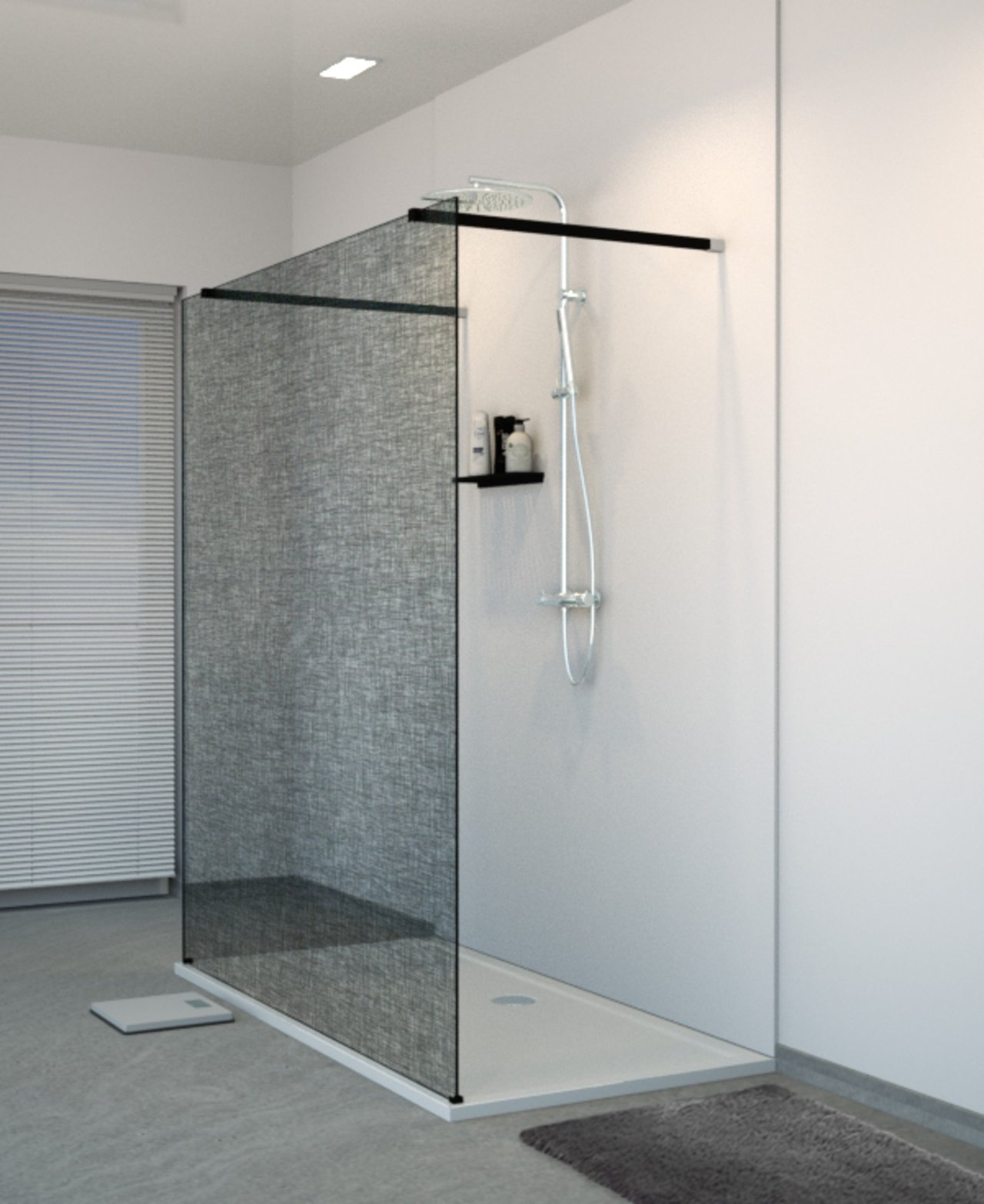 Balmani Modular inloopdouche met vrijstaande wand 180 x 200 cm linnen zwart glas mat zwart profiel