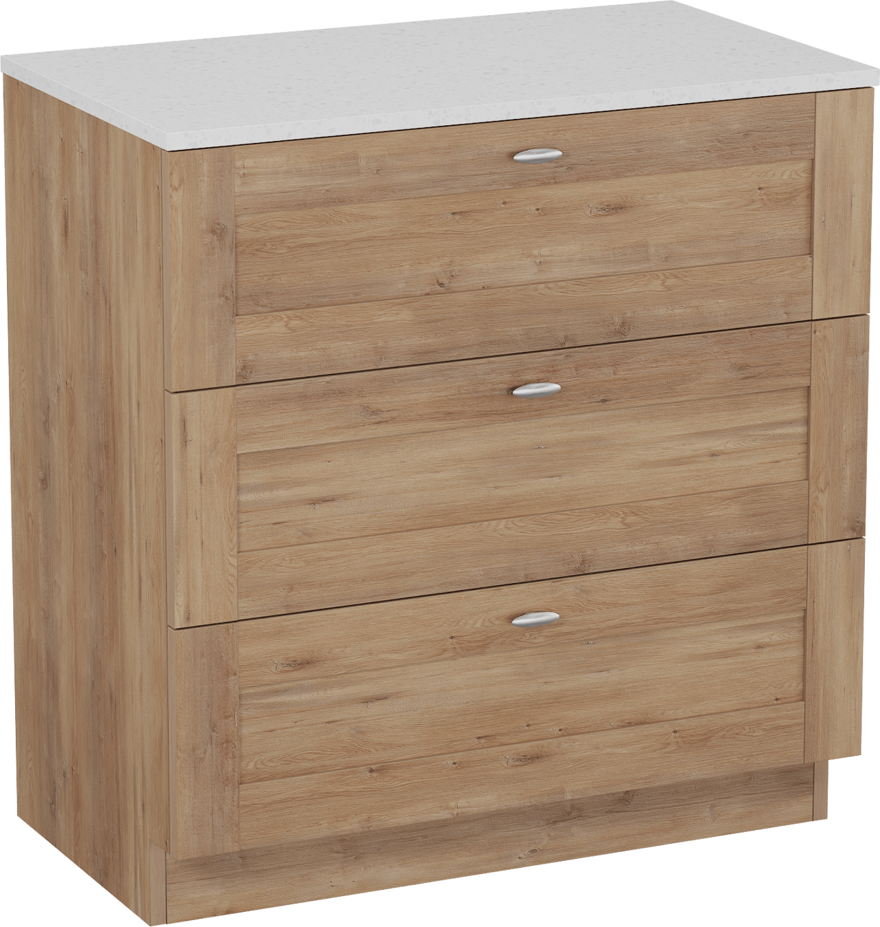 Linie Classo freistehendes Möbelstück Set: 80 x 46 cm, Naturbelassene Eiche, mit Lado Einzel Waschtischplatte, Melamin in Terrazzo Weiß