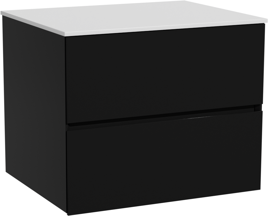 Storke Edge meuble salle de bains suspendu 65 x 52 cm noir mat avec Tavola tablette simple en solid surface blanc mat