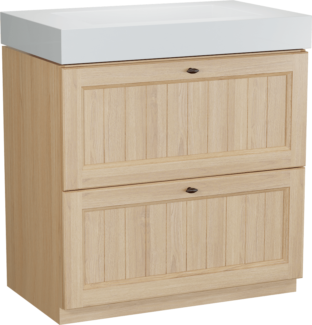 Balmani Lemon staand badmeubel 90 x 55 cm, fineer naturel eiken met Modus enkele wastafel in mat wit