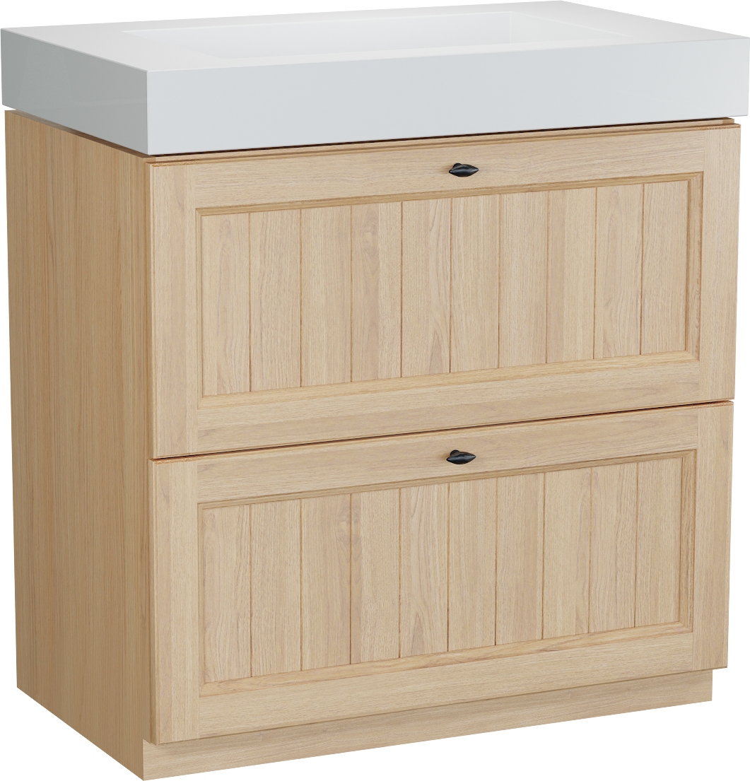 Balmani Lemon staand badkamermeubel 90 x 55 cm, fineer natuur eik met Modus enkele wastafel in mat wit