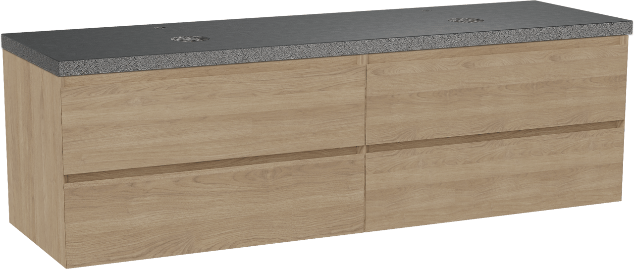 Balmani Mitra zwevend badmeubel 180 x 55 cm naturel eiken met Rock dubbel wastafelblad in zwart graniet