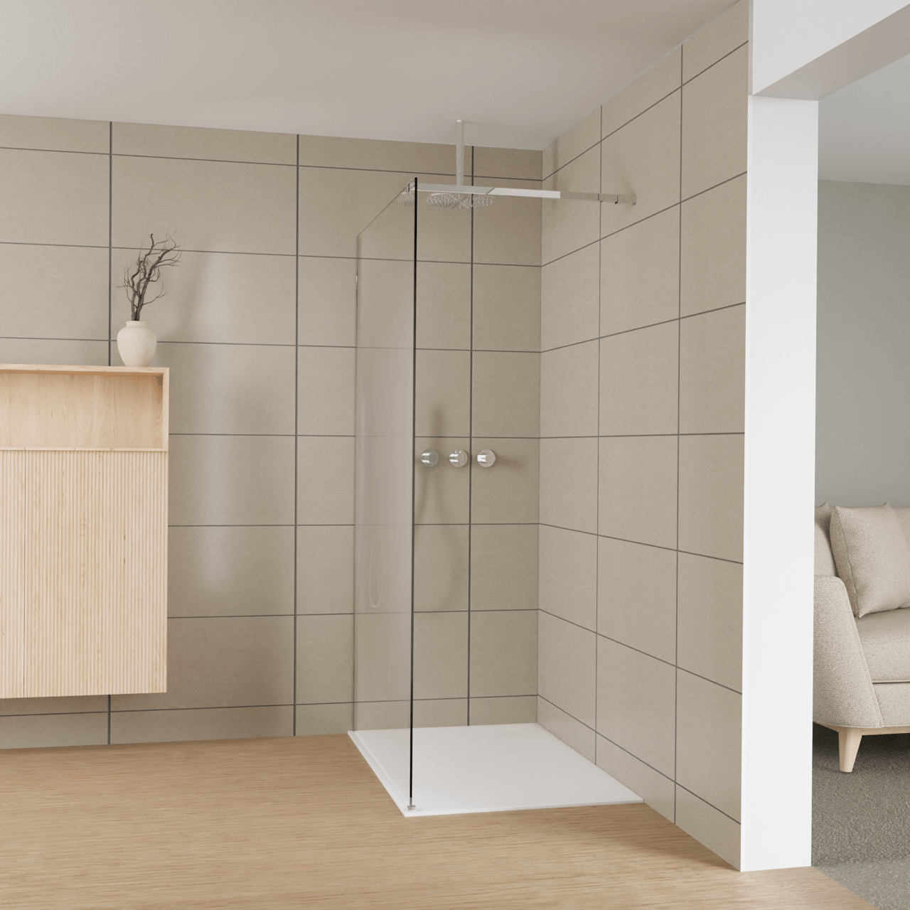 Balmani Modular inloopdouche: 120 x 200 cm, Permafrost met coating, Glanzend chroom profielen
