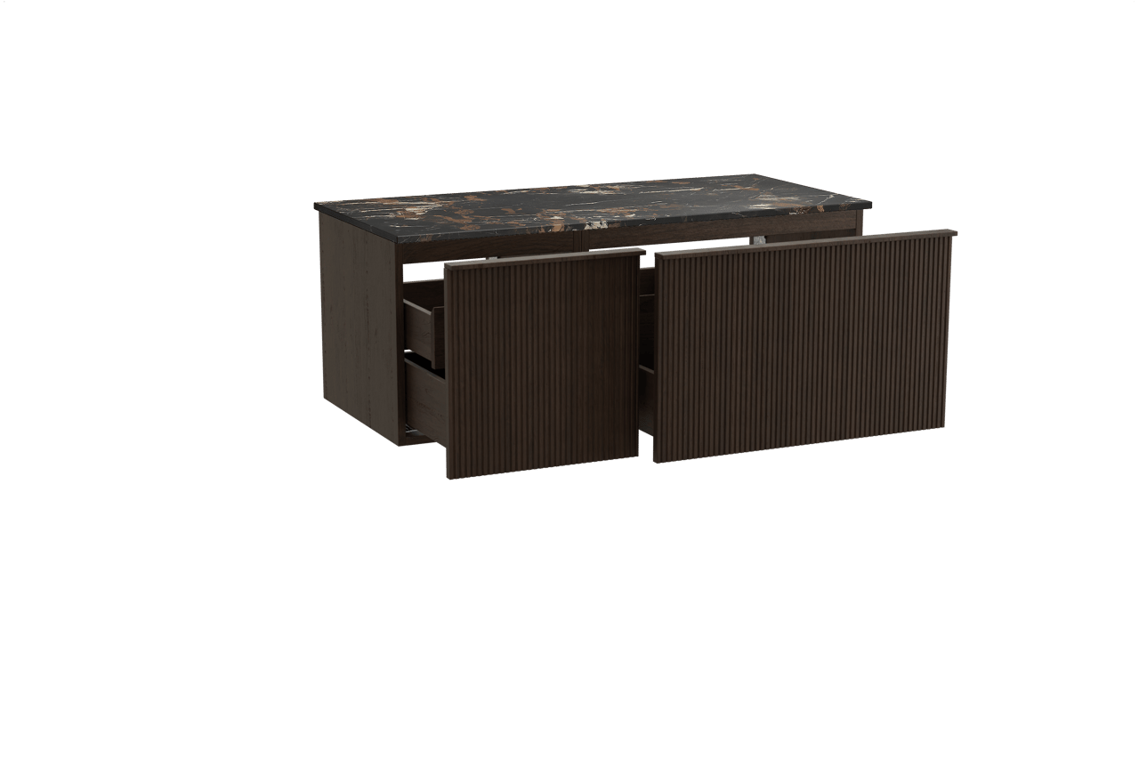 Balmani Forma meuble salle de bains suspendu 120 x 55 cm chêne fumé avec Stretto tablette simple en marbre portoro gold, Nervure droite symétrique verticale