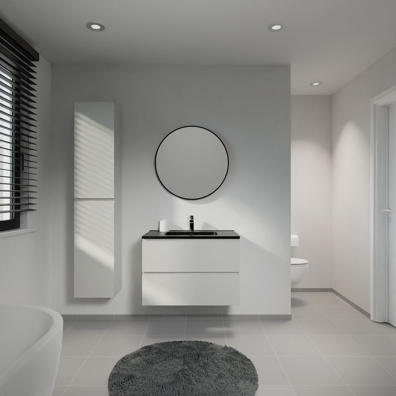 Linie Lado zwevend badkamermeubel 80 x 46 cm greige met Vano enkele wastafel in composietmarmer mat zwart