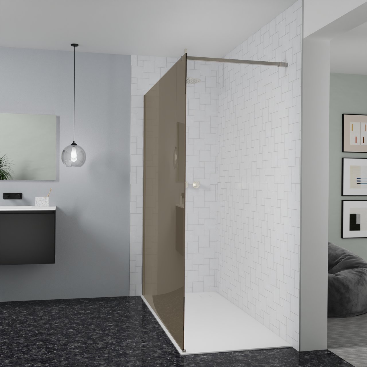 Balmani Modular inloopdouche: 180 x 200 cm, Brons glas, Brushed CoolMetal profielen